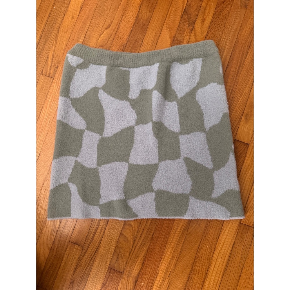 Le Lis Collection Dusty Blue Warped Checkerboard Sweater Skirt Mini IWS1720 L